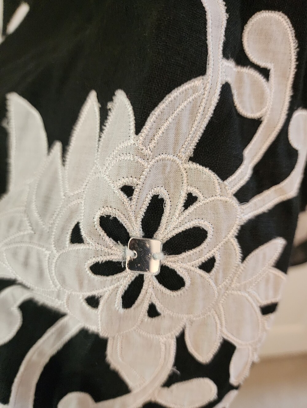 Peter Nygard Black White Floral Border 100% Linen Sleeveless Midi Dress Sz 12 - Picture 3 of 12